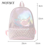 Laser Fish Tail Backpack for Girls, PU Leather School Bag