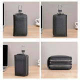 Leather Double Zipper Key Wallet Retro Men Women Car Key Holder Bag