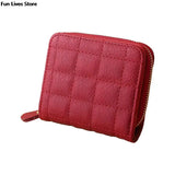 Plaid Leather Short Wallet for Woman Retro Purse Square Clutch Money Clip