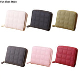 Plaid Leather Short Wallet for Woman Retro Purse Square Clutch Money Clip