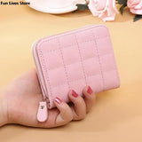 Plaid Leather Short Wallet for Woman Retro Purse Square Clutch Money Clip