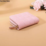 Plaid Leather Short Wallet for Woman Retro Purse Square Clutch Money Clip