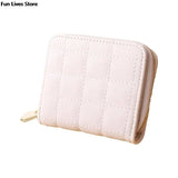 Plaid Leather Short Wallet for Woman Retro Purse Square Clutch Money Clip