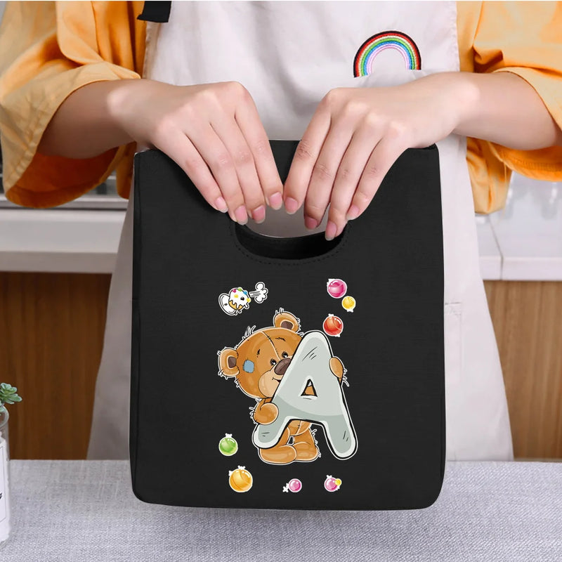 Bear Letter Print Thermal Insulated Lunch Tote Cooler Bag