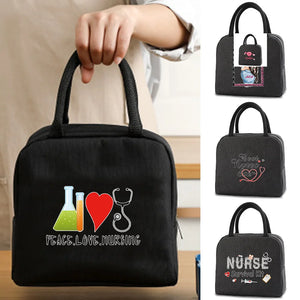 Portable Lunch Bag Cooler Tote Hangbag Nurse Print Insulated Box