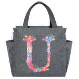 Portable Insulated Lunch Bag Pink Letter Print Food Storage Handbag
