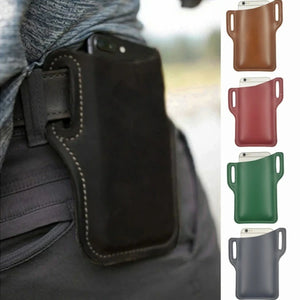 Men Phone Waist Bag Waterproof Leather Cellphone Bag