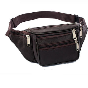 Men's Leather Waist Bag with Multi-Pocket Design