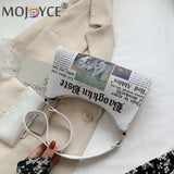 Portable Newspaper Printing Shoulder Bag PU Leather Zipper French Underarm Bag