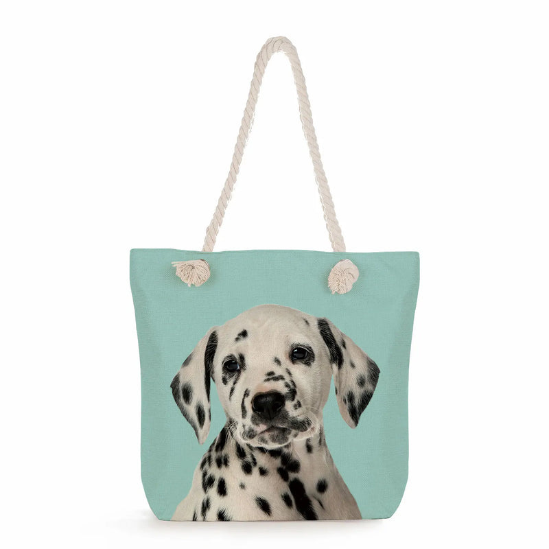 Portable Outdoor Cat Dog Print Shopping Bags Dalmatians Graphic Women Shoulder B
