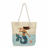 Portable Beach Bag High Capacity Casual Handbag Mermaid Print Tote Bags