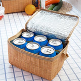 Portable Rattan Lunch Bag Insulated Food Container Thermal Cooler Pouch Tote