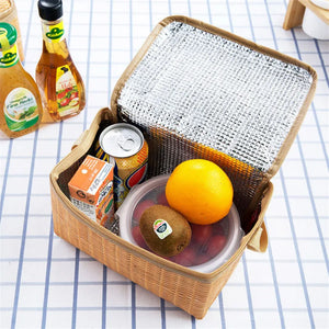 Portable Rattan Lunch Bag Insulated Food Container Thermal Cooler Pouch Tote