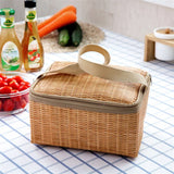 Portable Rattan Lunch Bag Insulated Food Container Thermal Cooler Pouch Tote