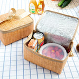 Portable Rattan Lunch Bag Insulated Food Container Thermal Cooler Pouch Tote