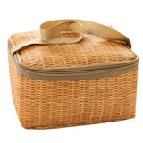 Portable Rattan Lunch Bag Insulated Food Container Thermal Cooler Pouch Tote
