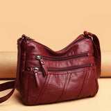 Casual Women PU Leather Crossbody Bag Large Capacity Multi-zipper Bag