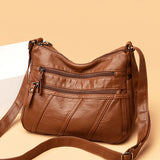 Casual Women PU Leather Crossbody Bag Large Capacity Multi-zipper Bag
