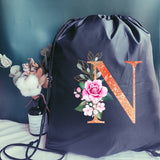 Orange Letter Print Drawstring Sports Bag Gym Backpack
