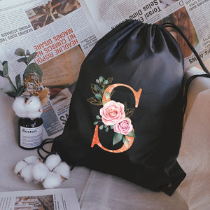 Orange Letter Print Drawstring Sports Bag Gym Backpack