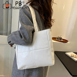 Women PU Leather Handbag Large Capacity Cotton Padded Lattice Pattern