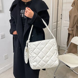 Women Cotton Padded Diamond Lattice Pattern Handbag with Mini Bag