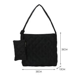 Women Cotton Padded Diamond Lattice Pattern Handbag with Mini Bag