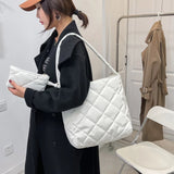Women Cotton Padded Diamond Lattice Pattern Handbag with Mini Bag