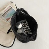 Women Cotton Padded Diamond Lattice Pattern Handbag with Mini Bag