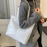 Women Cotton Padded Handbag PU Leather Large Capacity Shoulder Bag