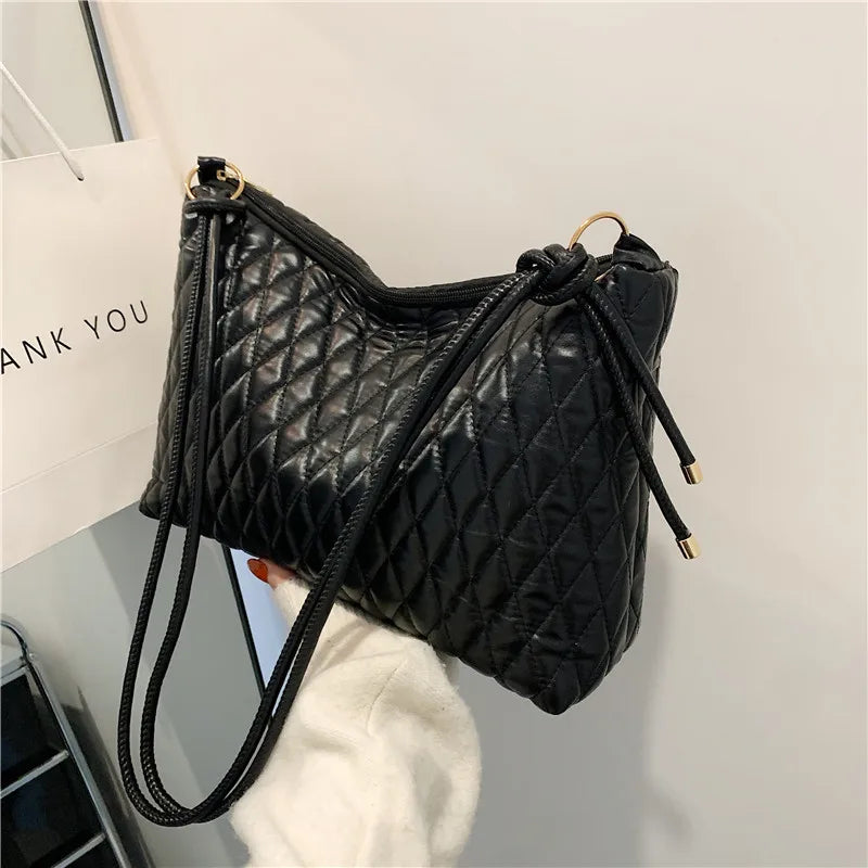 Women Cotton Padded PU Leather Large Capacity Handbag B559