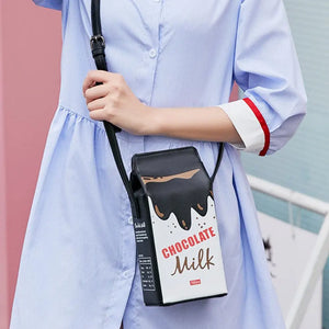 Portable Women Funny Milk Box Shape Shoulder Bag Phone Crossbody Pouch