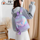 Women Laser Travel Backpack PU Leather Fish Tail Bookbag Sequins Decorate Bag