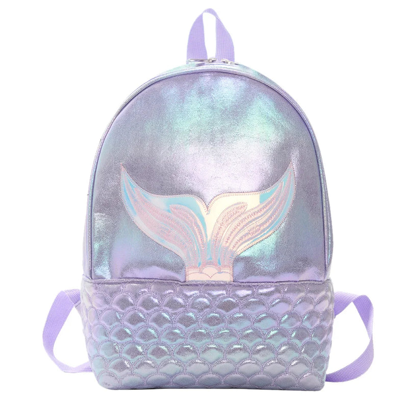 Women Laser Travel Backpack PU Leather Fish Tail Bookbag Sequins Decorate Bag