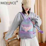 Women Laser Travel Backpack Girls PU Leather Cartoon Fish Tail Bookbag