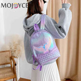 Women Laser Travel Backpack Girls PU Leather Cartoon Fish Tail Bookbag