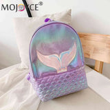 Women Laser Travel Backpack Girls PU Leather Cartoon Fish Tail Bookbag