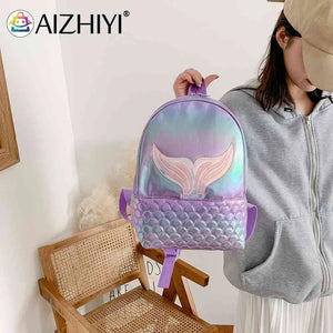 Women Laser Travel Backpack Fish Tail Bookbag