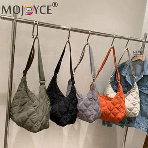 Portable Women Nylon Cotton Padded Shoulder Crossbody Space Bag