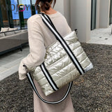 Portable Women Space Padded Nylon Messenger Tote Bag Autumn Winter Solid Large C