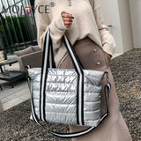 Portable Women Space Padded Nylon Messenger Tote Bag Autumn Winter Solid Large C