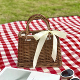 Handwoven Straw Rattan Shoulder Bag, Casual Small Square Handbag