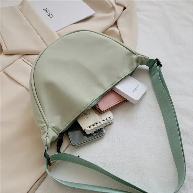 Nylon Messenger Crossbody Bag for Women Solid Color Dumpling Bag