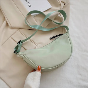 Nylon Messenger Crossbody Bag for Women Solid Color Dumpling Bag