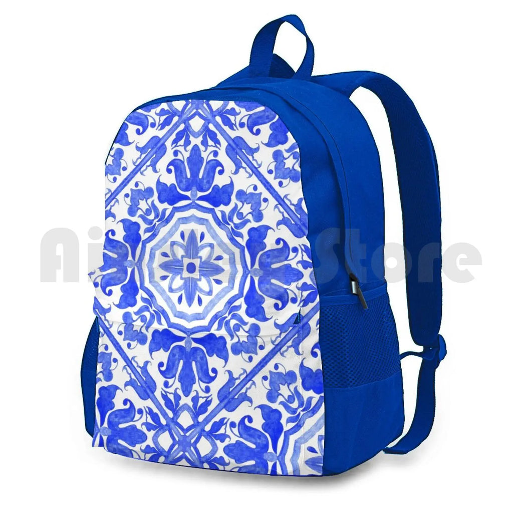 Outdoor Hiking Backpack Watercolor Pattern Moroccan Tile