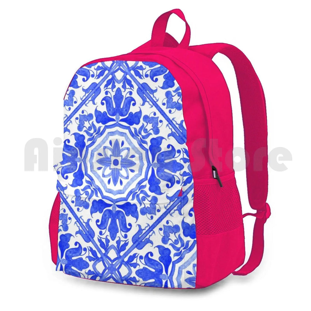 Outdoor Hiking Backpack Watercolor Pattern Moroccan Tile