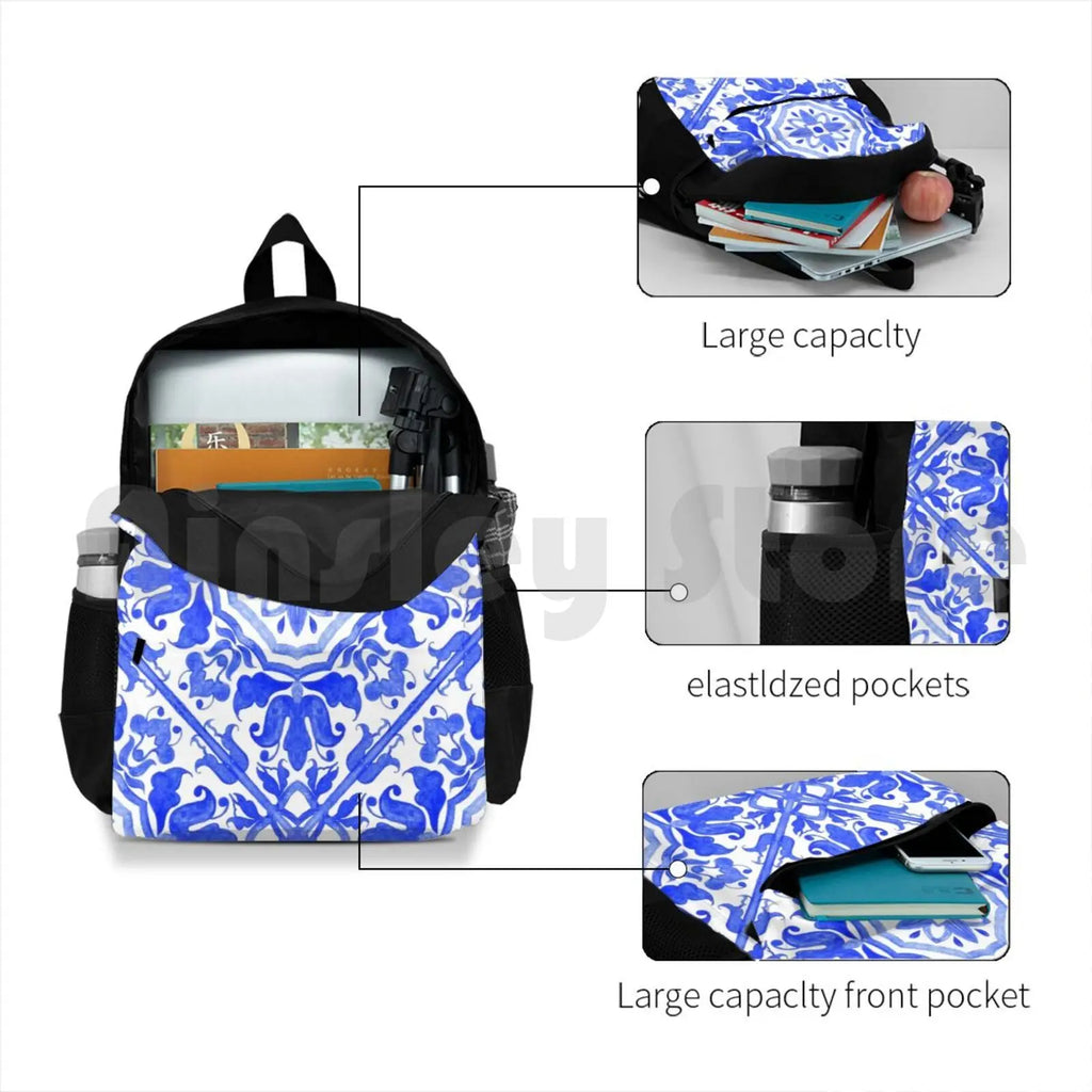 Outdoor Hiking Backpack Watercolor Pattern Moroccan Tile