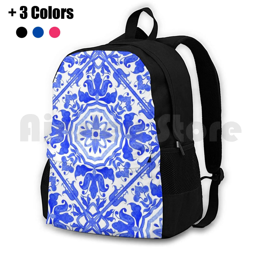 Outdoor Hiking Backpack Watercolor Pattern Moroccan Tile