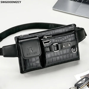 Men Waist Purse Leather Chest Bag Fanny Pack Shoulder Crossbody Waist Bag