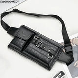 Men Waist Purse Leather Chest Bag Fanny Pack Shoulder Crossbody Waist Bag